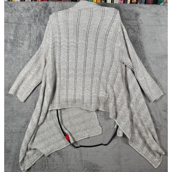 ANA A New Approach Silver Open Knit Cardigan Sweater XL Metallic Draped Hem - Picture 2 of 8